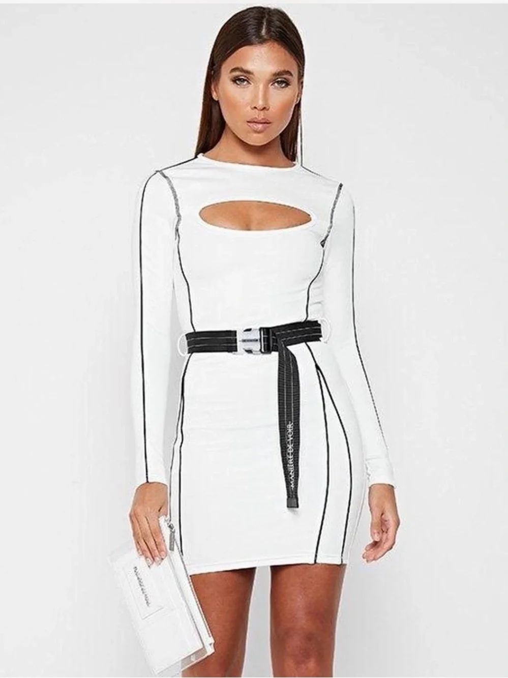 NWT Maniere De Voir Cut Out White Belt Mini Dress Size 4